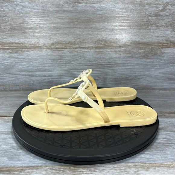 Tory Burch Woman’s Mini Miller Medallion Ivory Flip Flop Thong Sandals Size 9 - Picture 1 of 9